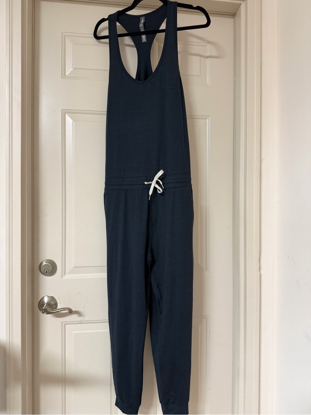 Vuori Large Navy Lux Luna Racerback Jumpsuit with Drawstring Waist